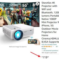 New 4k Projector, Wi-Fi And Bluetooth, Native 1080p Projector