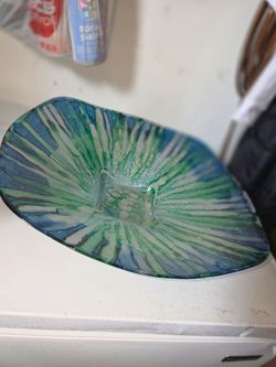 Fused Glass Decorative Bowl Blue Green