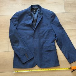Mens H&M Blazer 42R Navy Elbow Patches Sport Coat