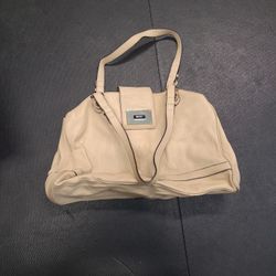 DKNY Cream Multicompartment Logo Double Handle Leather Handbag

