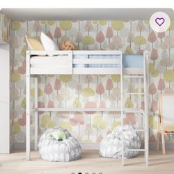 WHITE Mallika Solid Wood Loft Bed