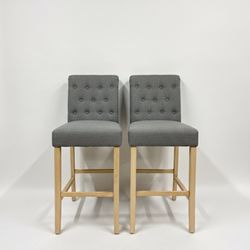 ✨ Modern Tufted Grey Bar Stools - Set of 2 ✨