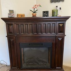 Dark Wood Electric Fireplace With Mantel