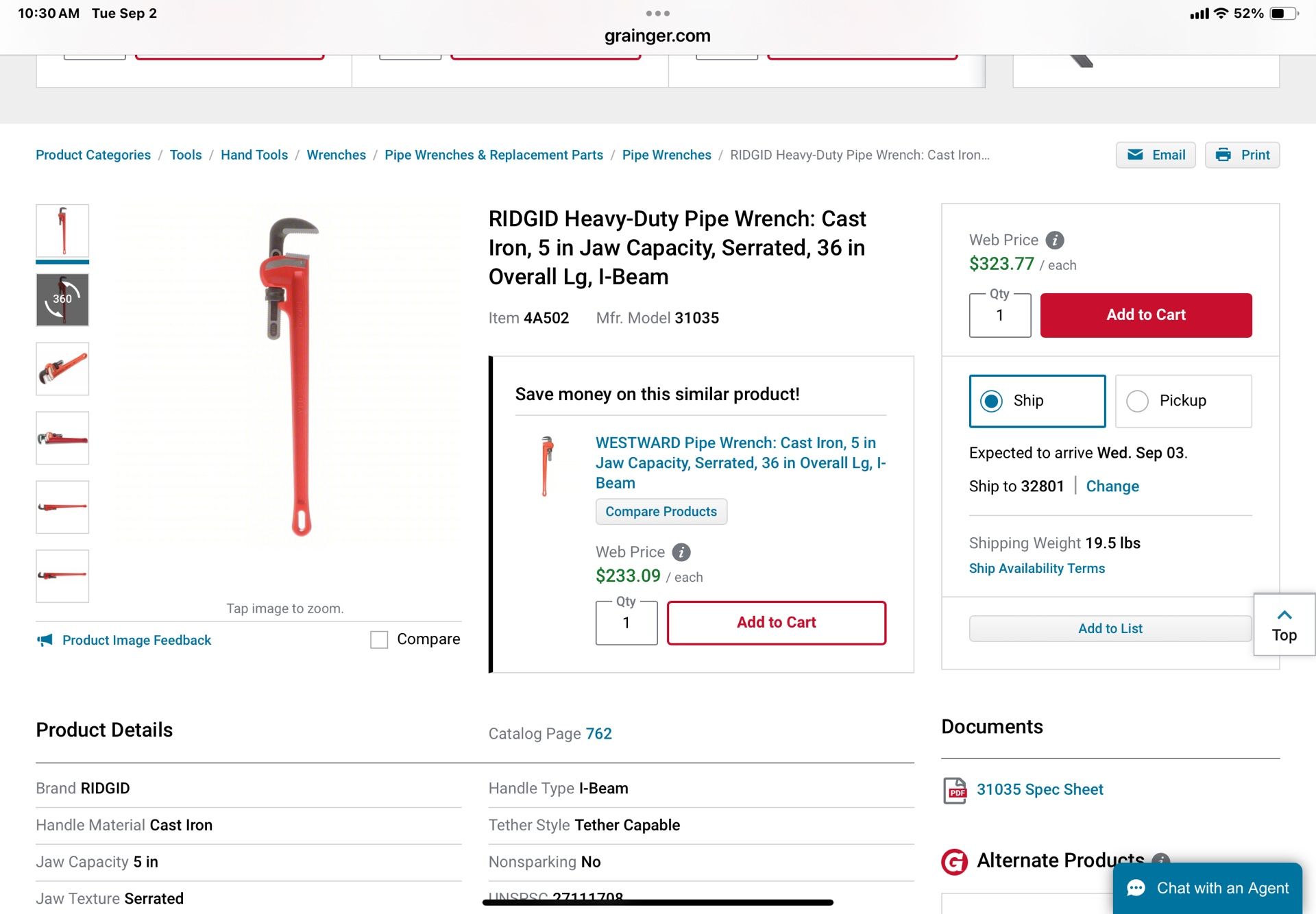 36” Pipe Wrench