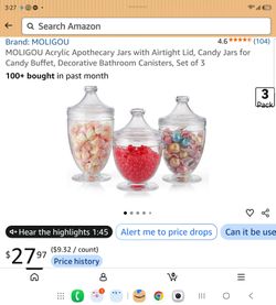 MOLIGOU Acrylic Apothecary Jars with Airtight Lid, Candy Jars for Candy Buffet, Decorative Bathroom Canisters, Set of 3