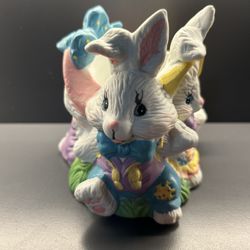 Bunny Buddies Porcelain Votive Candle Holder Easter Holiday Decor Spring vintage
