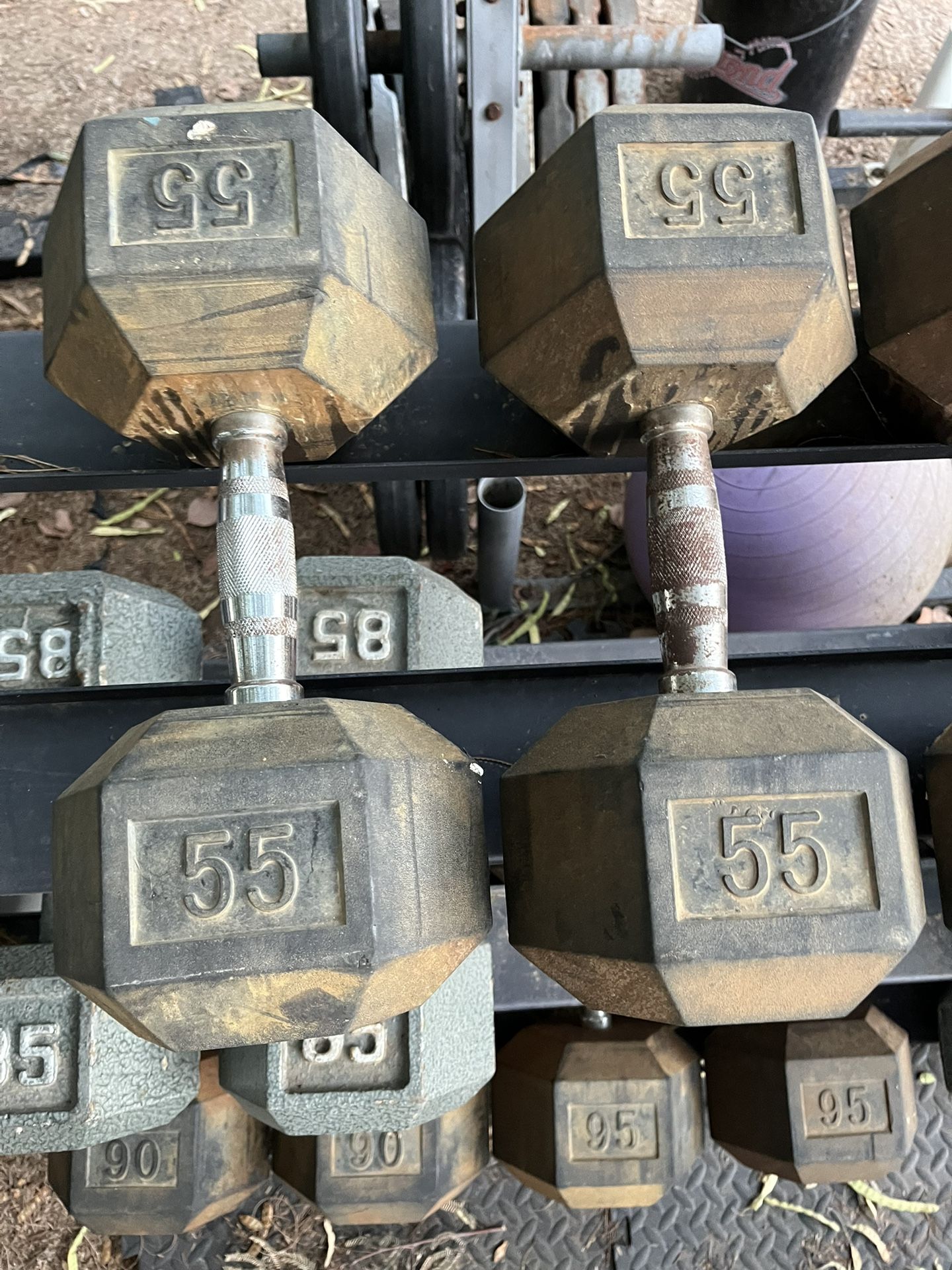 55lb Hex Rubber Dumbbell Set Weights