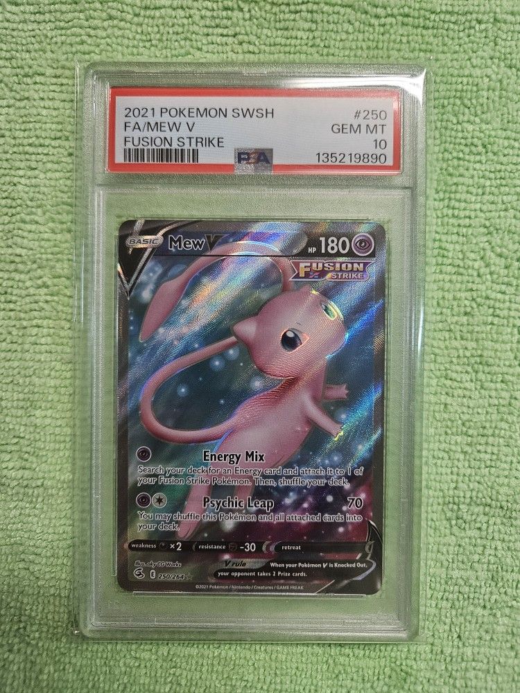 Pokemon PSA 10 GRADE • 2021 Reverse Holographic MEW V (Fusion Strike Edition) #250
PROFESSIONALLY GRADED BY PSA