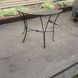 Vintage Ornate Side/Wall Table, Heavy Metal Frame, Glass top, 40 w, 15 deep, 30 hi, $40