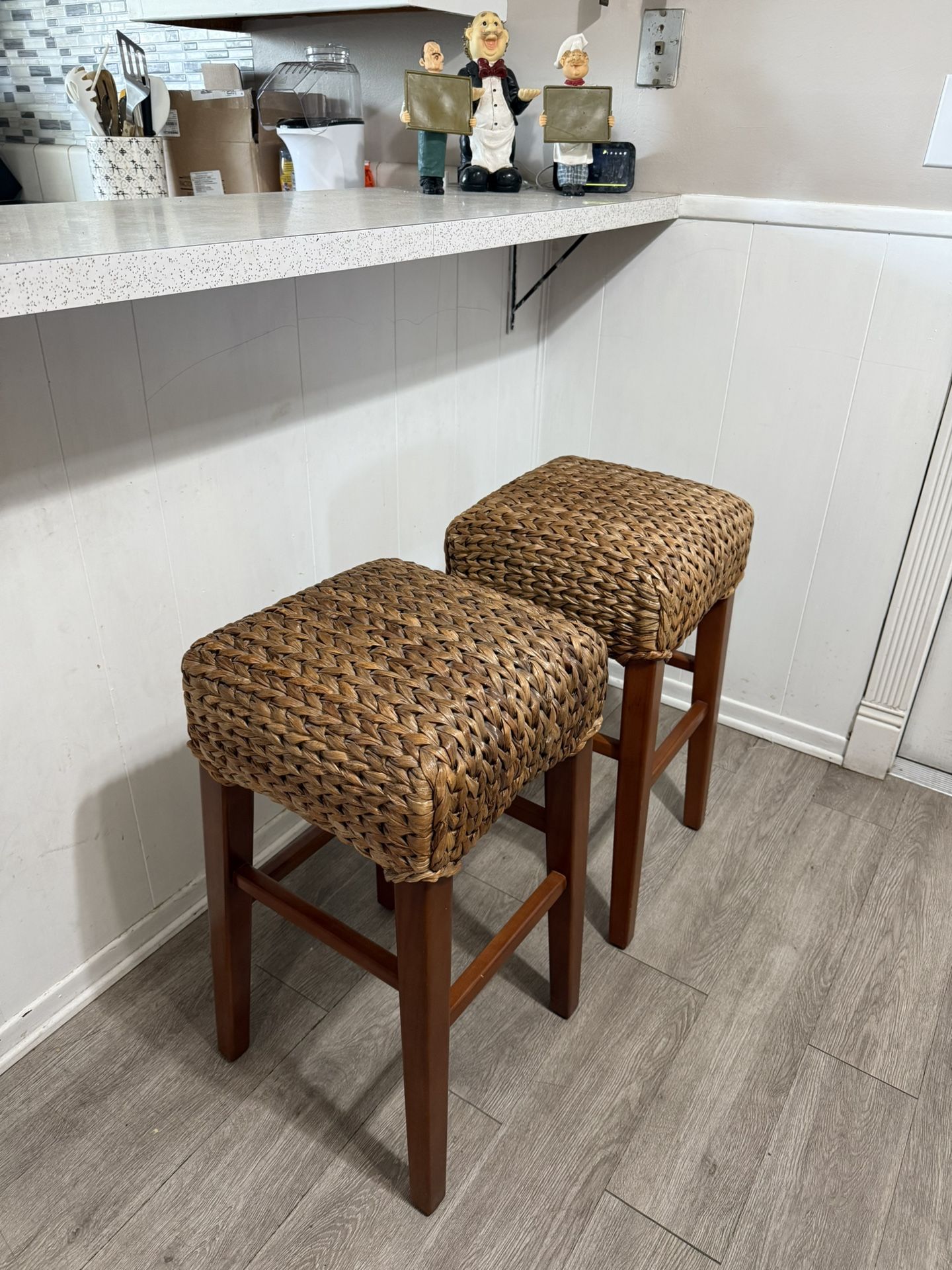 Braided Wicker/Wood Counter Stools