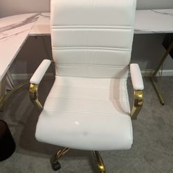 Modern White Faux Leather Office Chair With Gold Base