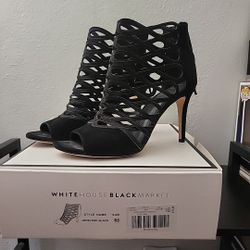 White House Black Market Jocelynn Black Peep Toe Bootie Size 9.5 Pre Owned