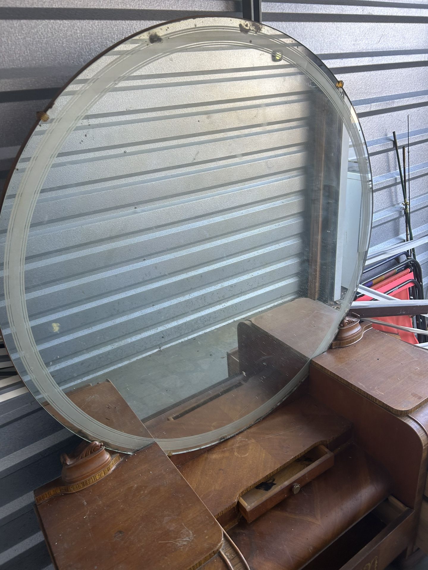 1930’sAntique Art Deco Waterfall Mirror Vanity Dresser