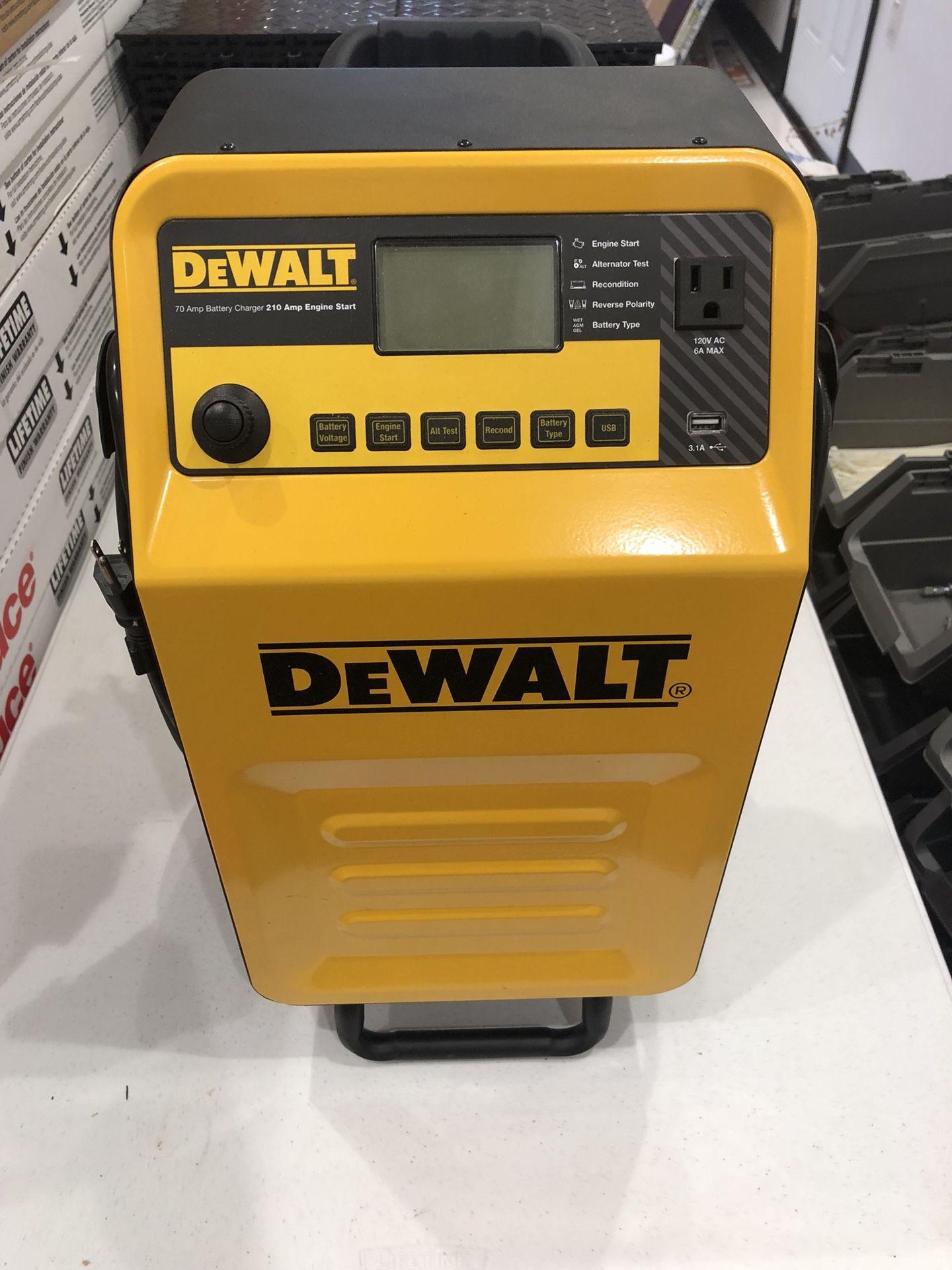 DEWALT DXAEC210 70 Amp Rolling Battery Charger with 210 Amp Engine Start and 2 Amp Maintainer