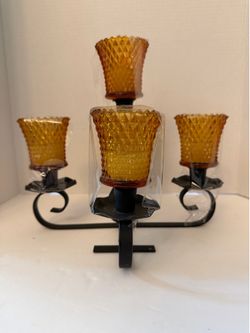 Vintage 1980s Homco Home Interiors 4-Piece Black Wrought Iron Tiered Candelabra Set