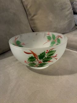 Frosted Glass Christmas Holly Berry Bowl