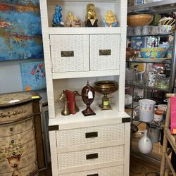 Vintage mid-century Lea The Bedroom People Whit Wicker Dresser with hutch