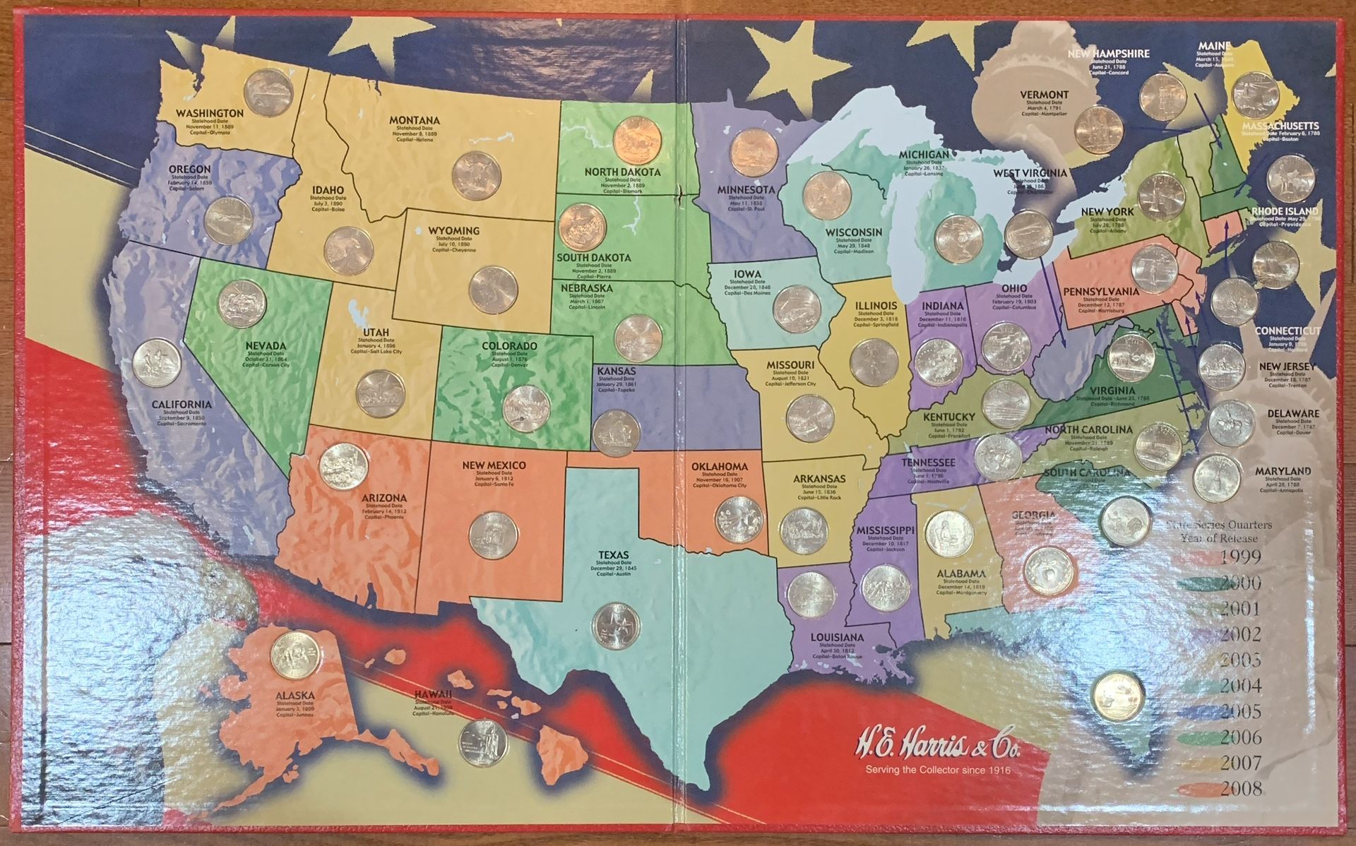 Complete H.E. Harris 50 State Quarter Collector's Map