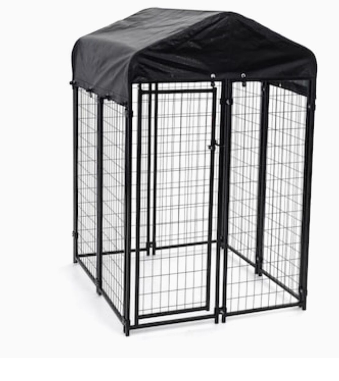 Dog metal kennel with home made wooden roof- like new