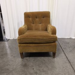Gold Velvet Tufted Armchair with Wood Legs