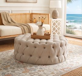 Grey Round Tufted Ottoman