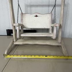 Vintage Wood Doll Swing For Toys With Stand Handmade Porch Swing Rose painting!.  Used in good condition and fully functional! 