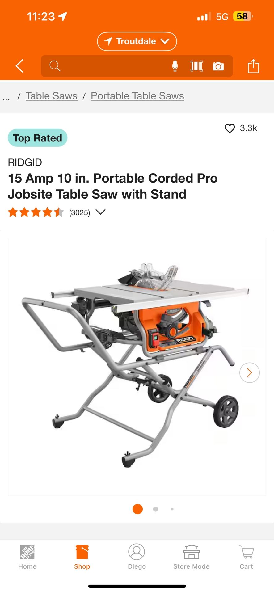 RIDGID 15 Amp 10 in. Portable Corded Pro Jobsite Table Saw with Stand