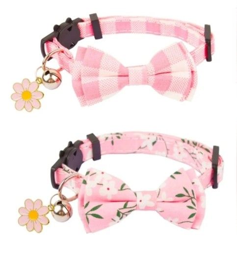 Set of 2 Pink Floral and Gingham Cat/Kitten Breakaway Collars