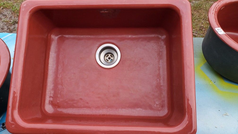 Iron Cast Sink , 3 Sizes, 4 Sinks, Roussillon Red