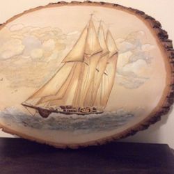 Wall Art Hand painted on tree slab wood burned then painted