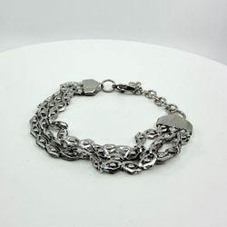 Silver Tone Geometric Multi-Row Chain Bracelet - Boho Statement Jewelry