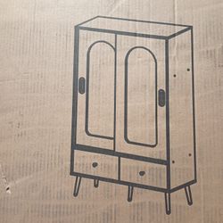 Black Wood Armoire With Sliding Doors And Two Drawers