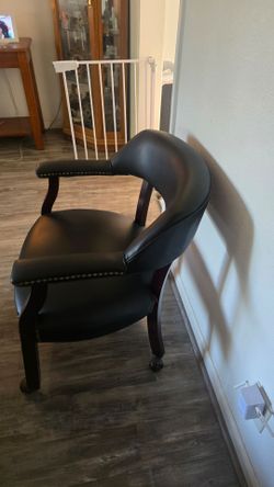 Black Leather Captain's Chair with Casters