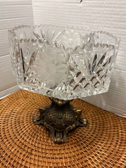 Vintage Crystal Compote with Brass Base