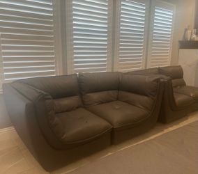 3 Leather Dark Grey Sofas