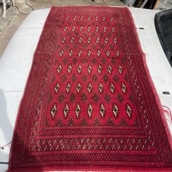 ANTIQUE HANDWOVEN TOURKMON VINTAGE WOOL DYE RED Tribal Bokhara Bukhara carpet runner