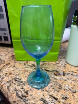 Blue Green Tinted Glass Wine Glass