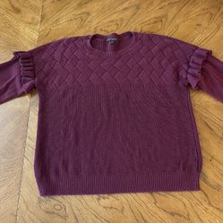 Banana Republic Women’s Burgundy Colored Long Sleeve Sweater with Ruffles - Large