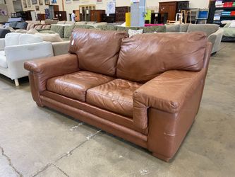 THE LEATHER FACTORY Warm Brown Square Edged Leather Loveseat