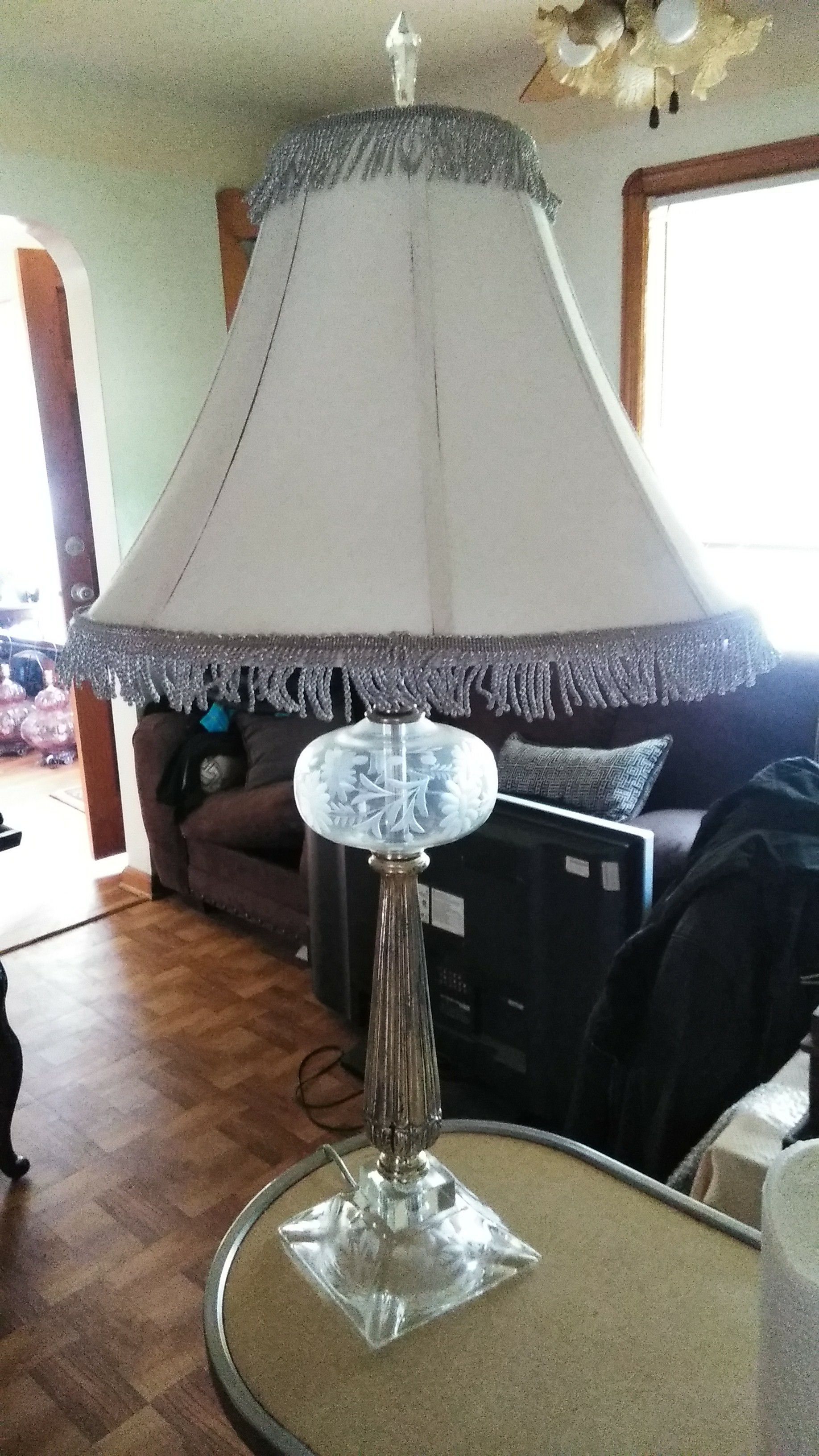 Vintage Lamp with Etched Glass