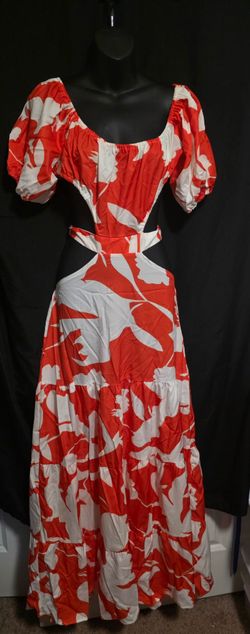 Coral Floral Cut Out Tiered Maxi Dress