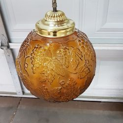 Mid Century Antique Vintage Amber Swag Hanging Lamp With Chain 
