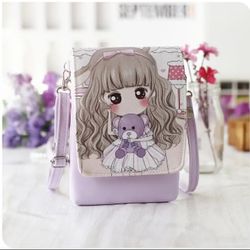 L141# Stylish  Cellphone Bag -Purple  Bear & Pink