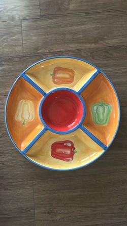 Gibson 15 1/2" Ceramic Party Platter Condiments Holiday Chips And Dips Dish