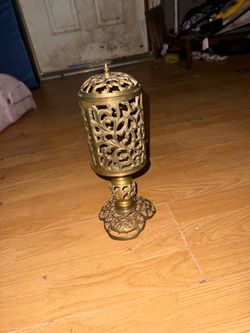 Vintage Ornate Brass Incense Censer & Candle Lantern – Filigree Cutout