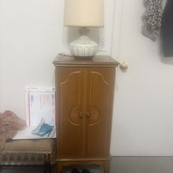 Lamp And Antique Jewelry  Armoire 