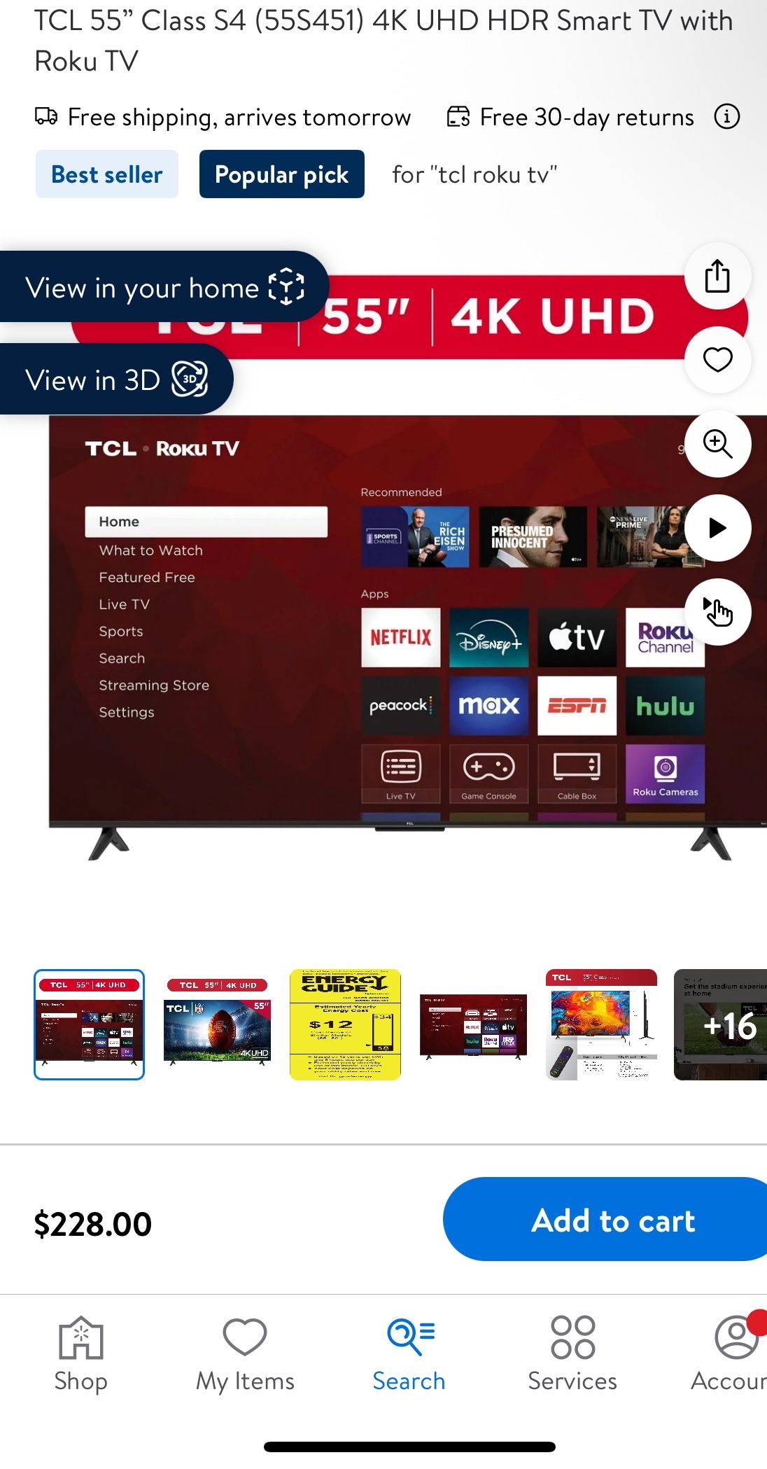 55 In TCL 4k roku TV