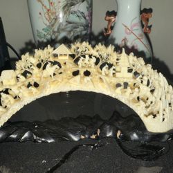 Antique Carved Bone Asian Landscape Artwork Decoration 