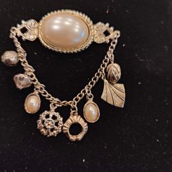 Vintage Pearl Charm Bracelet Brooch Convertible Pendant Necklace