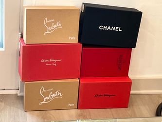 Various designer boxes Chanel, Louboutin, Ferragamo, et